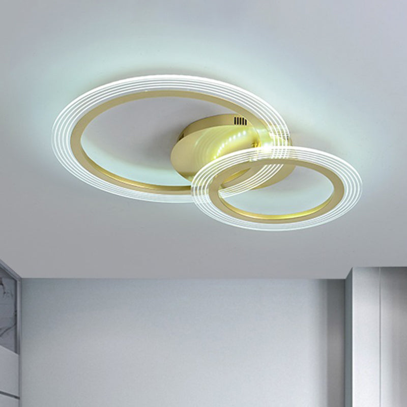 Doppelring Schlafzimmer Flush Lamp Fixture Metallic 16"/18" Breite LED Moderne Flush Deckenleuchte in Gold
