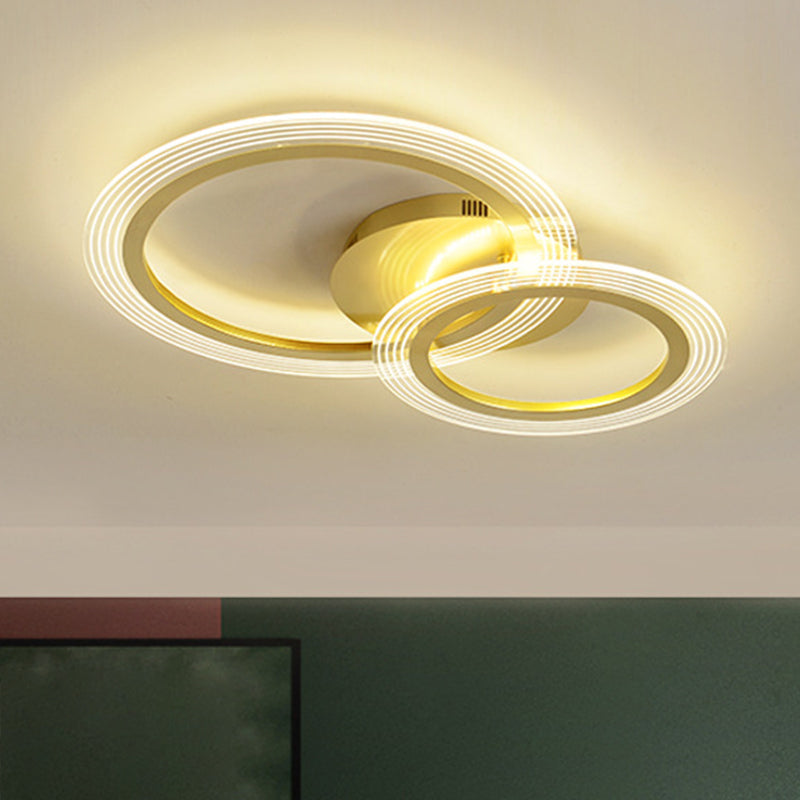 Doppelring Schlafzimmer Flush Lamp Fixture Metallic 16"/18" Breite LED Moderne Flush Deckenleuchte in Gold