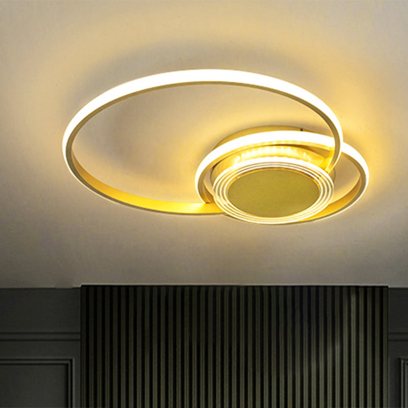 Schwarz/Gold Hoop Flush Lighting Zeitgenössische LED-Deckeneinbauleuchte aus Metall für Schlafzimmer, 14"/18" B