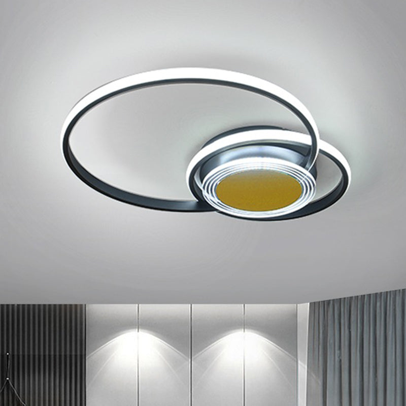 Schwarz/Gold Hoop Flush Lighting Zeitgenössische LED-Deckeneinbauleuchte aus Metall für Schlafzimmer, 14"/18" B