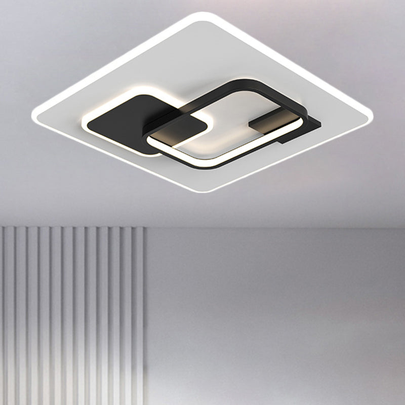 Quadrato Flush Lampada Fixture Minimalist Metal Black / Gold LED Flush Lighting in Warm / White Light per Bedroom, 16 "/19.5" Larghezza