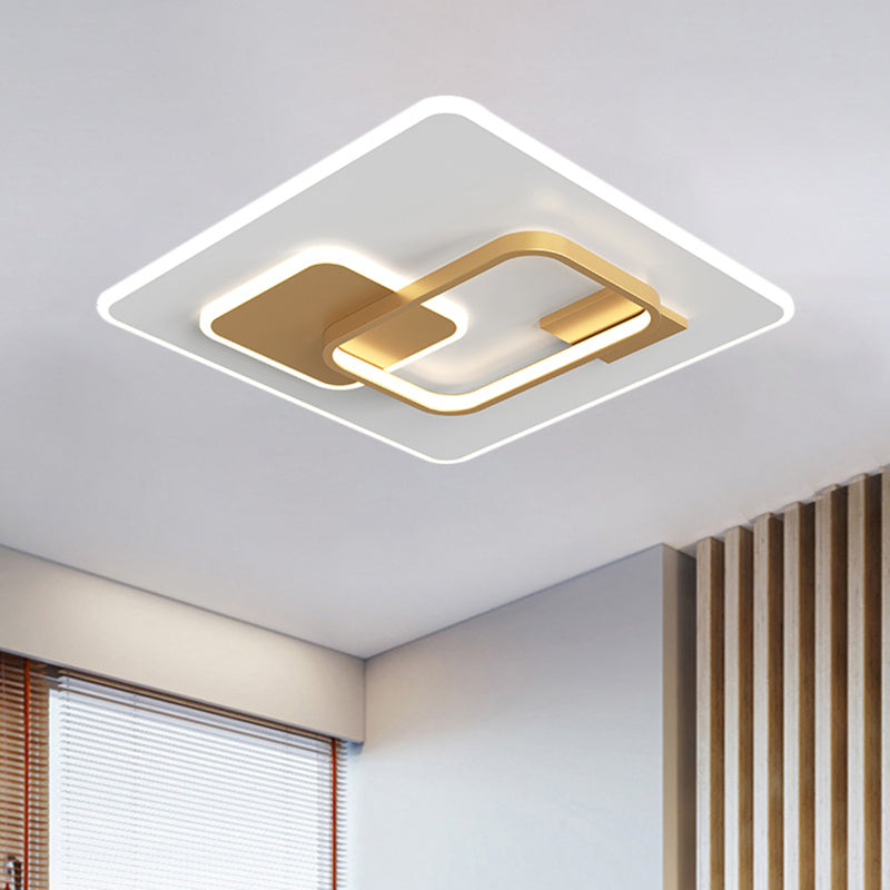 Lampe encastrée carrée en métal minimaliste, éclairage LED noir/or, lumière chaude/blanche pour chambre à coucher, largeur 16"/19,5"
