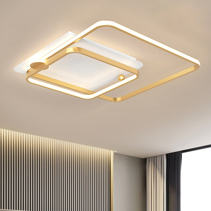 Minimalist Rhombus Frame Flushmount Metallic 18"/21.5" W LED Bedroom Flush Light in Black/Gold, Warm/White Light