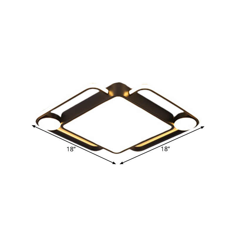 Zeitgenössische Rhombus-Deckeneinbauleuchte aus Metall mit 18"/21,5" breiter LED-Einbauleuchte für Schlafzimmer in Schwarz, warmweißes Licht