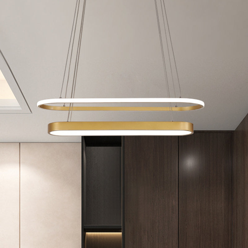 Kit di lampada a pendente a led al lampada ovale a 2 strati nordici in nero/oro, luce calda/bianca