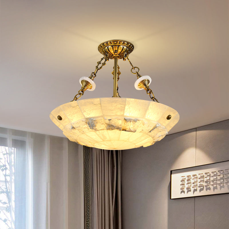 White Glass Bowl Semi Flush Mount Traditional 3/4-Light Living Room Close to Ceiling Lamp, 16"/19.5" W