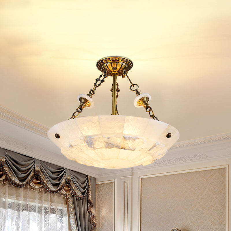 White Glass Bowl Semi Flush Mount Traditional 3/4-Light Living Room Close to Ceiling Lamp, 16"/19.5" W
