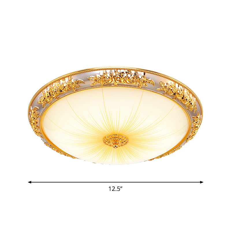 Schale Living Room Flush Light Antique Opal Glasgold 12.5 "/19" W LED Bündig Deckenleuchte Licht mit Geprägter Rose Trim