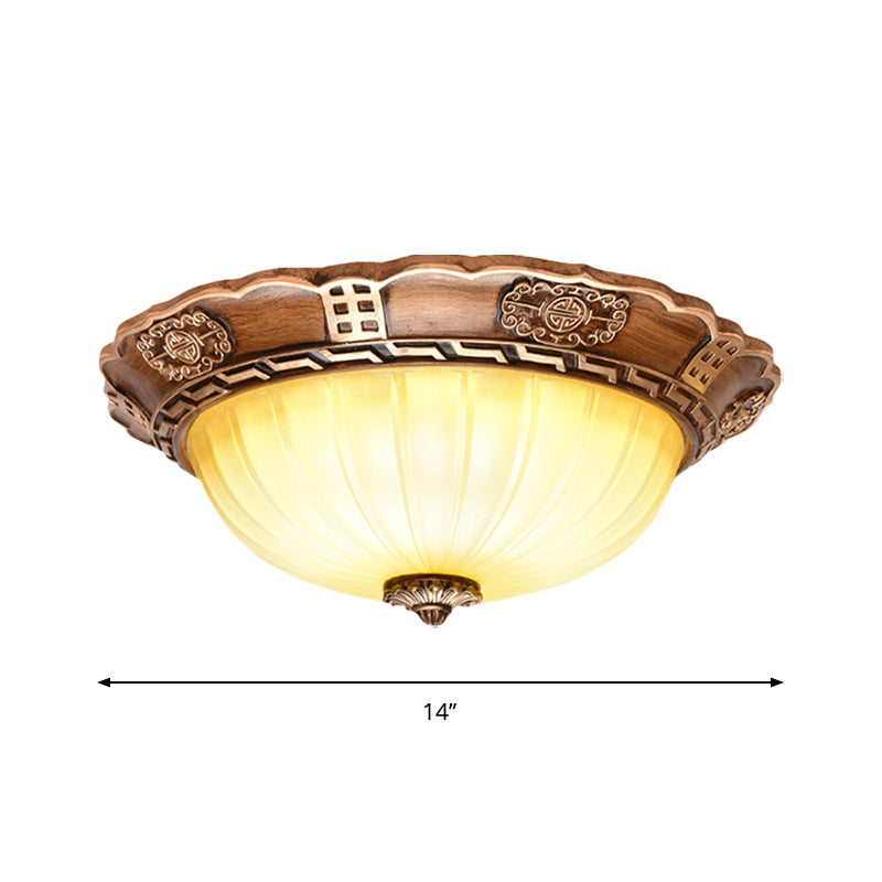 Lampada da incasso per soffitto a LED in vetro lattiginoso con bordo smerlato marrone anticato, 14"/16"/19,5" W