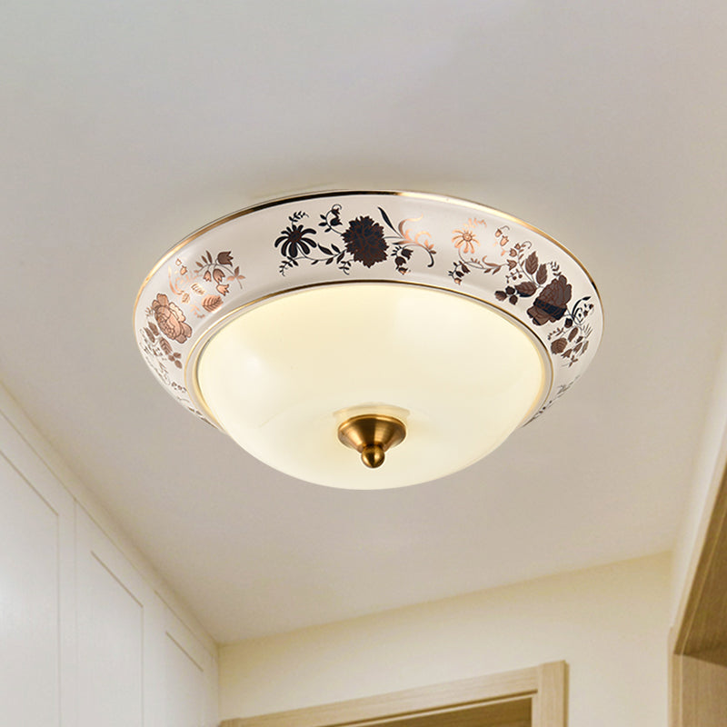 Hemisphere Hall LED-Deckenleuchte, Retro-Unterputzleuchte aus Milchglas, weiß, 12"/14"/18" Breite