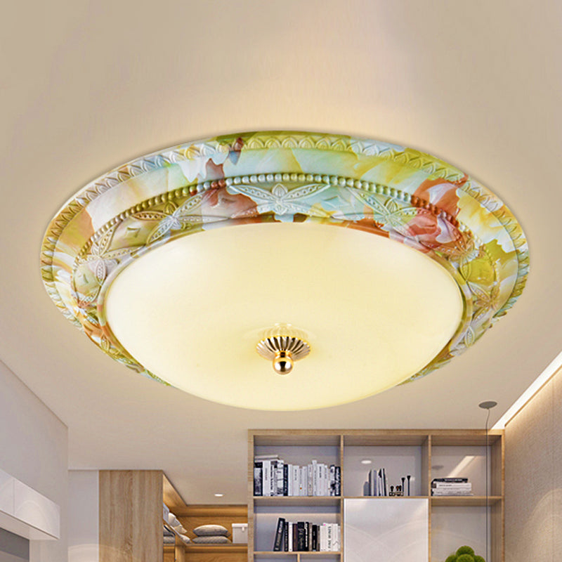 Weiß-Grün abgestufte Deckenlampe Rustikale Opalglas Wohnzimmer LED Unterputzleuchte, 14"/16"/19.5" W