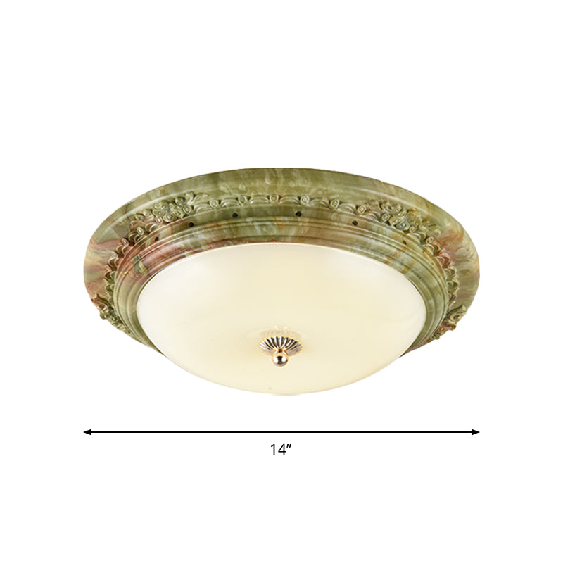 Green Cupola Soffitto Monte Light Country Milk Glass Bedroom LED Flush Monte Recata Illuminazione, 14 "/16" /19.5 " Larghezza