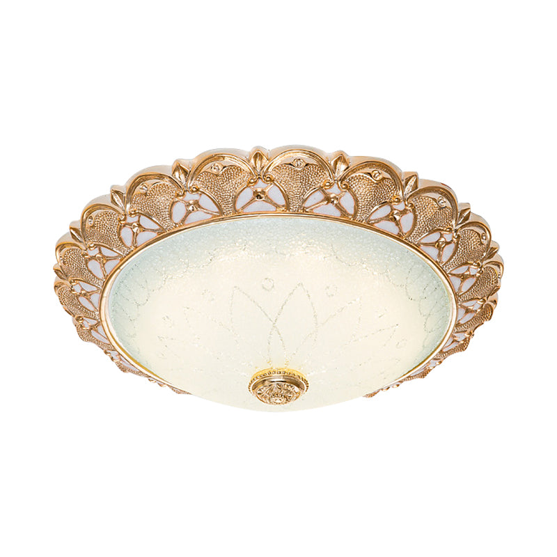 Gold Scalloped Bowl Flush Light Traditionelles Frosted Glass Hotel LED Deckenleuchte, 14 "/16" /19.5 " Breite