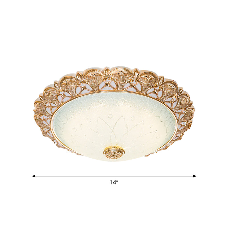 Gold Scalloped Bowl Flush Light Traditionelles Frosted Glass Hotel LED Deckenleuchte, 14 "/16" /19.5 " Breite