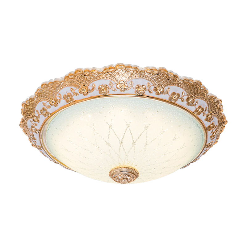 Halbkugel-LED-Unterputz-Halterung traditionelles Gold Opaline Glas Deckenleuchte mit Scalloped Trim, 14 "/16" /19.5 " W
