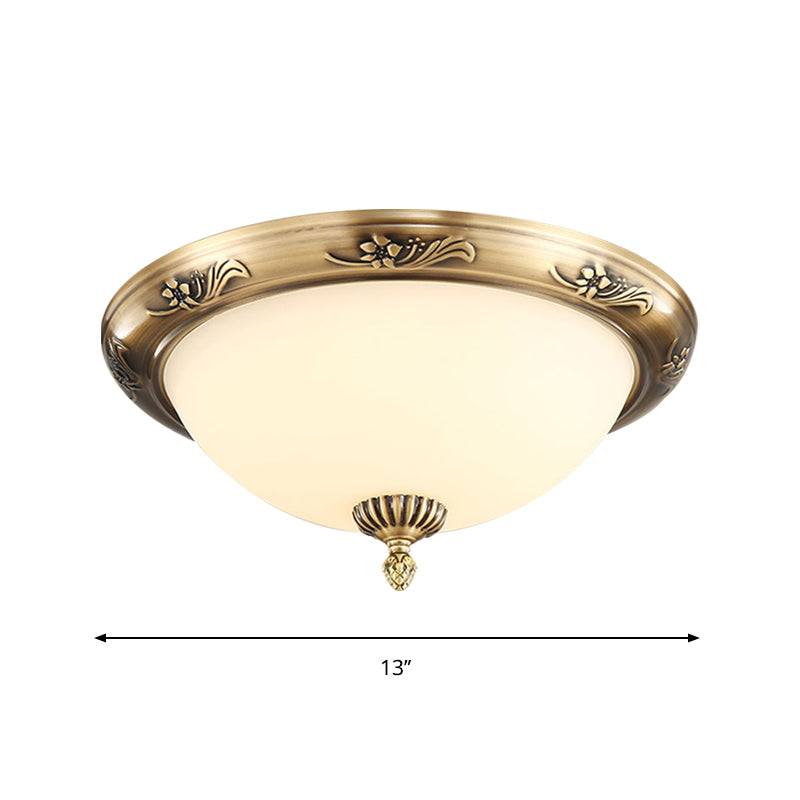 Plafonnier hémisphère classique à 2 ampoules en verre laiteux en laiton pour bureau, 13"/15"/19,5" de diamètre