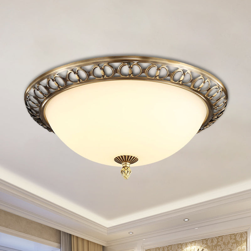 Brass Finish 2 - Testa Soffitto Montaggio Light Antico Stile Frosted Glass Dome Flush Mount, 13 "/15" /19.5 " Wide