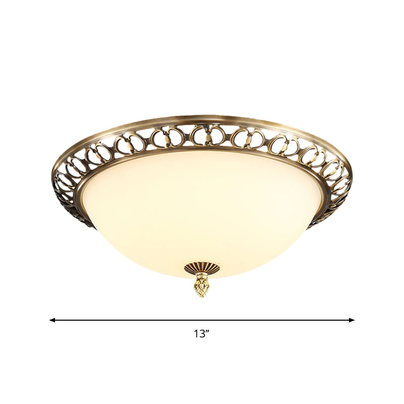 Brass Finish 2 - Testa Soffitto Montaggio Light Antico Stile Frosted Glass Dome Flush Mount, 13 "/15" /19.5 " Wide