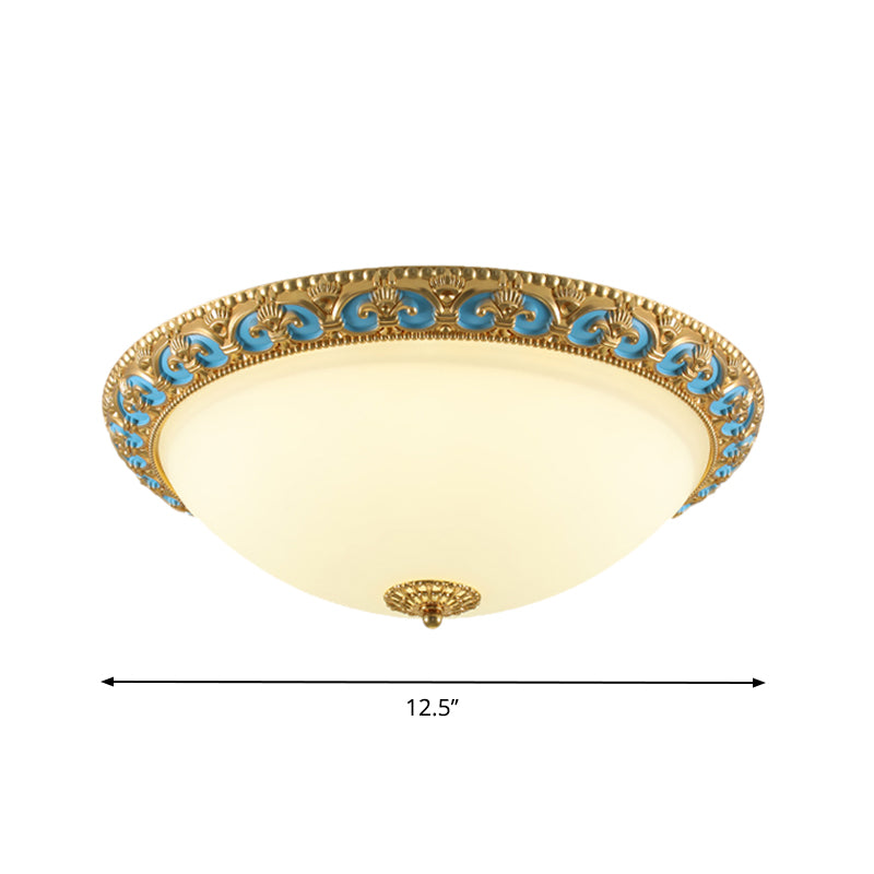 12,5 "/15" /19 " W LED Flush Montato Light Tradizionale Domed Shade Cream Glass Flush Lamp Fixture in Gold