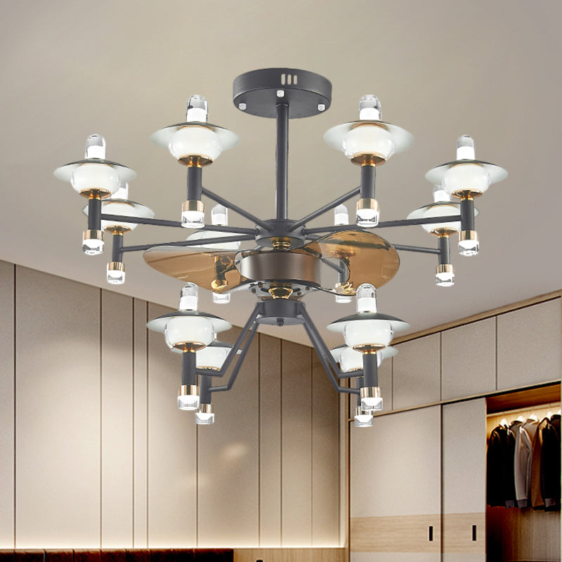 Radiaal plafondventilator Licht Modernistische metallic 36,5 "brede 12 bollen zwart-gouden semi-spoelbevestiging, 3 bruine messen