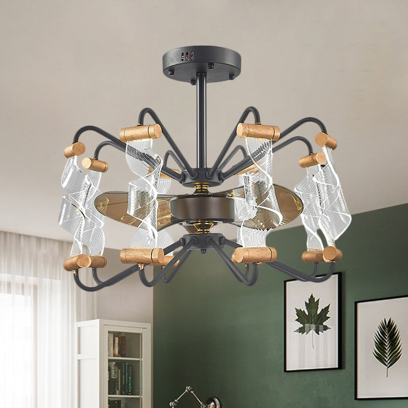 29,5 "Breite Acryl verdrehte Deckenlüftungslampe moderne 8 Lichter schwarz 3-Blade-Halbflush-Leuchte