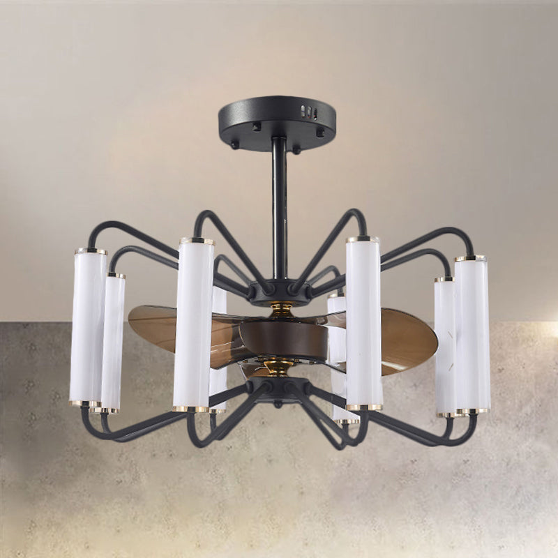 Tube woonkamer hangende ventilatorlamp metaal 28 "brede LED moderne semi -montage verlichting in zwart met 3 messen