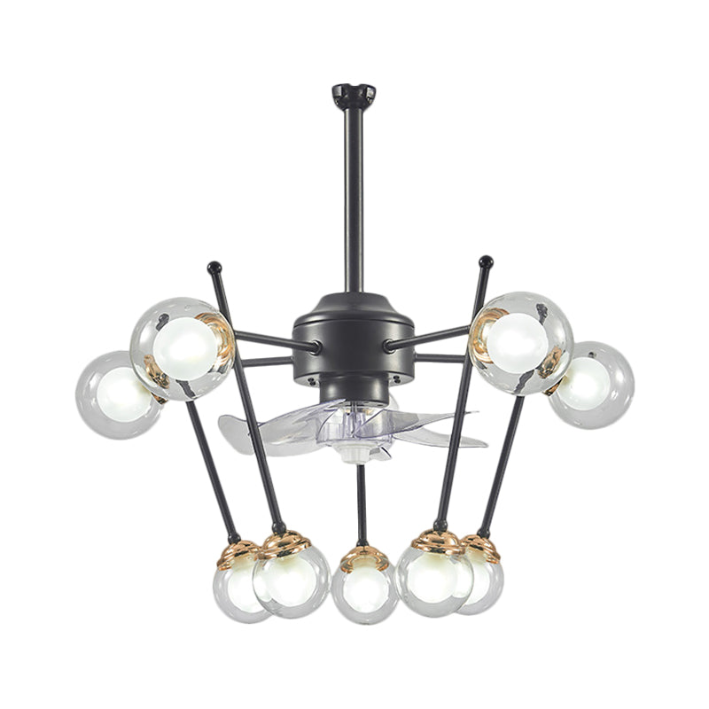Sphere Parlor Hangende ventilator Licht helder glas 10 koppen 25,5 "Breedte Modernisme 4-Blade semi-flush in zwart