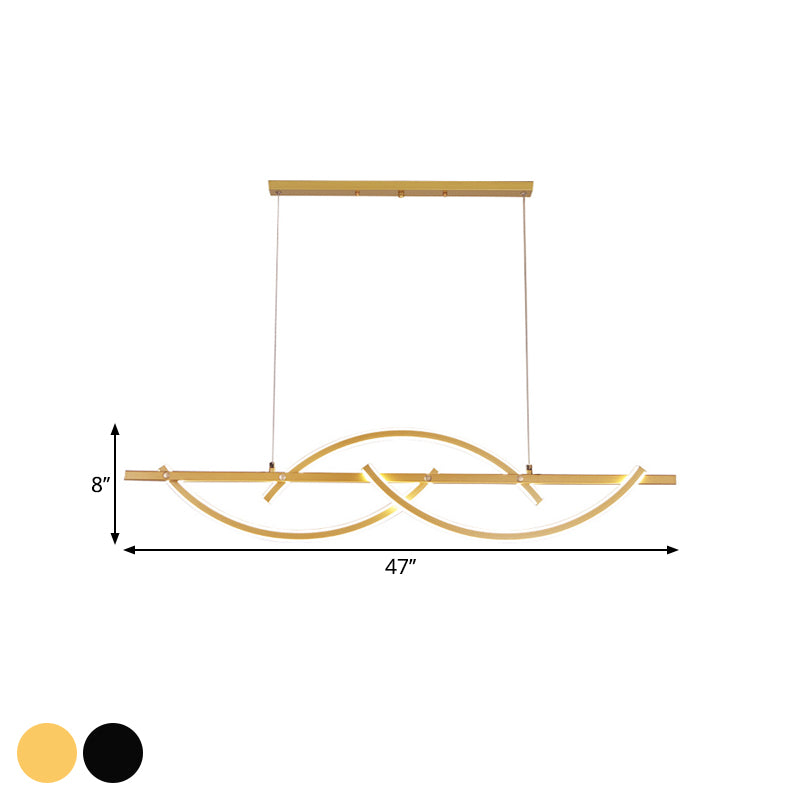 3-gebogen lijn restaurant kroonluchter metaal LED minimalisme hangend plafondlicht in zwart/goud, warm/wit licht