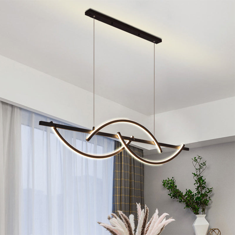3-Arched Line Restaurant Chandelier Metal LED Minimalism Hanging Ceiling Light in Black/Gold, Warm/White Light