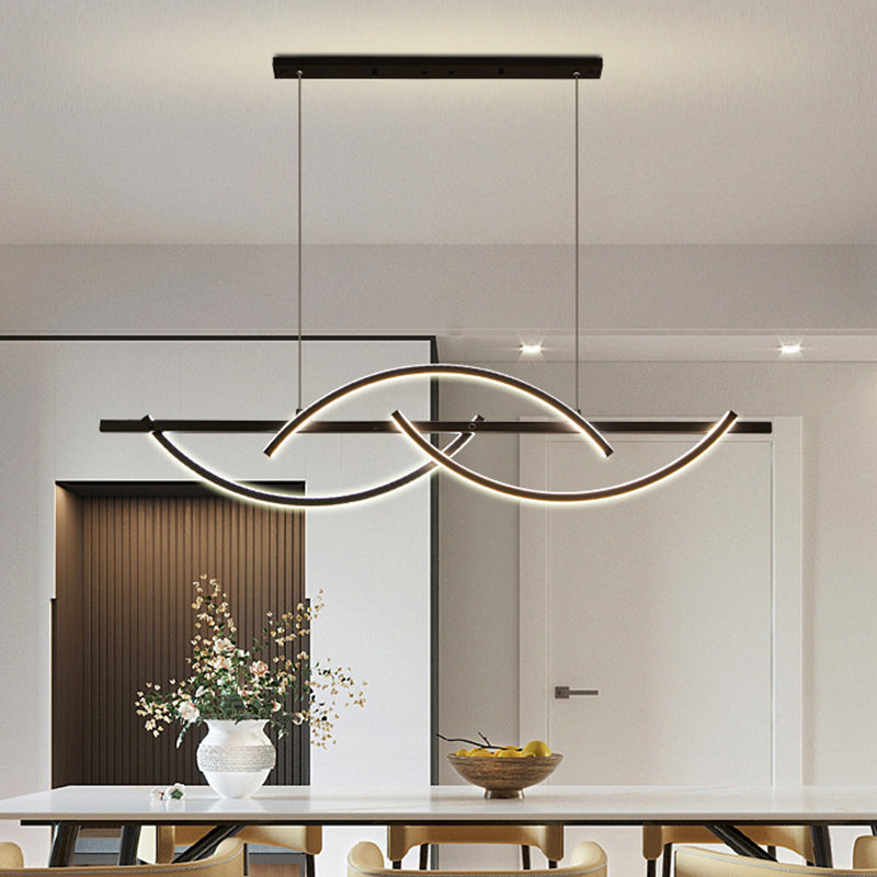 3-Arched Line Restaurant Chandelier Metal LED Minimalism Hanging Ceiling Light in Black/Gold, Warm/White Light