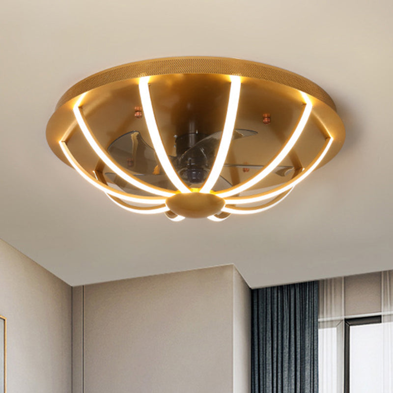 Gewölbter Käfighänge -Lüfter hellem modernistisch metallisch weißen/grau/goldene LED Flushmount Lampe mit 4 Klingen, 23,5 "W.