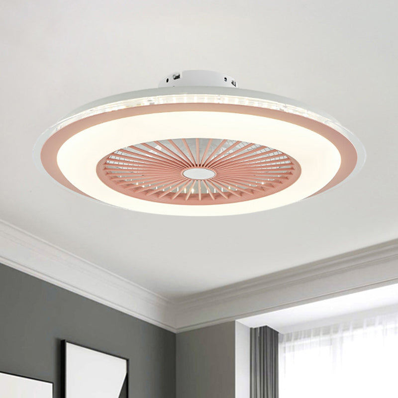 Kreisförmige Deckenventilator Leichtminimalist Metall 23,5 "Weit weiß/rosa Finish LED Semi Flush Lampe