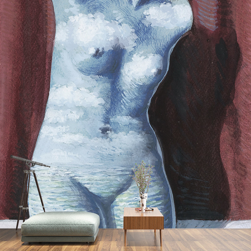 Large Surrealism Wall Murals Red-Blue Rene Magritte Naked Woman Drawing Wall Decor, Custom Size
