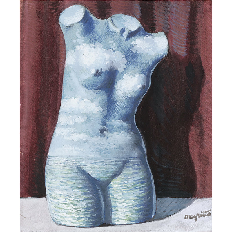 Large Surrealism Wall Murals Red-Blue Rene Magritte Naked Woman Drawing Wall Decor, Custom Size