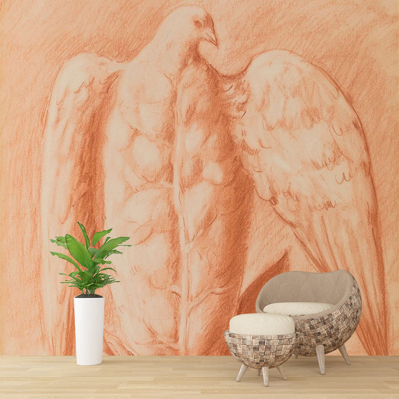 Light Orange Eagle Wallpaper Murals Stain Resistant Wall Art for Living Room, Non-Woven