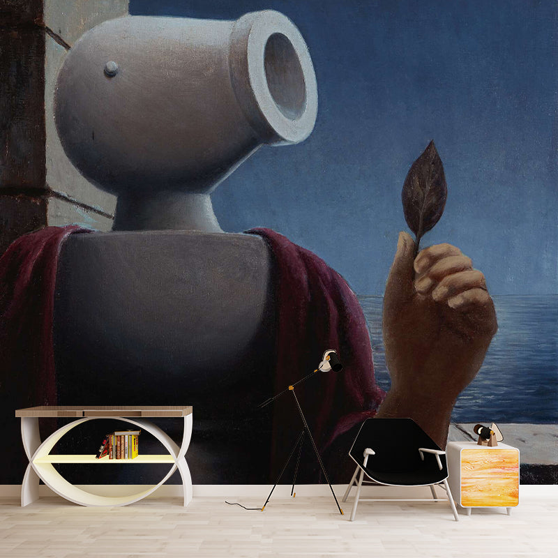 Surrealism Cicero Wall Paper Murals Red and Blue Stain-Proof Wall Decor for Bedroom
