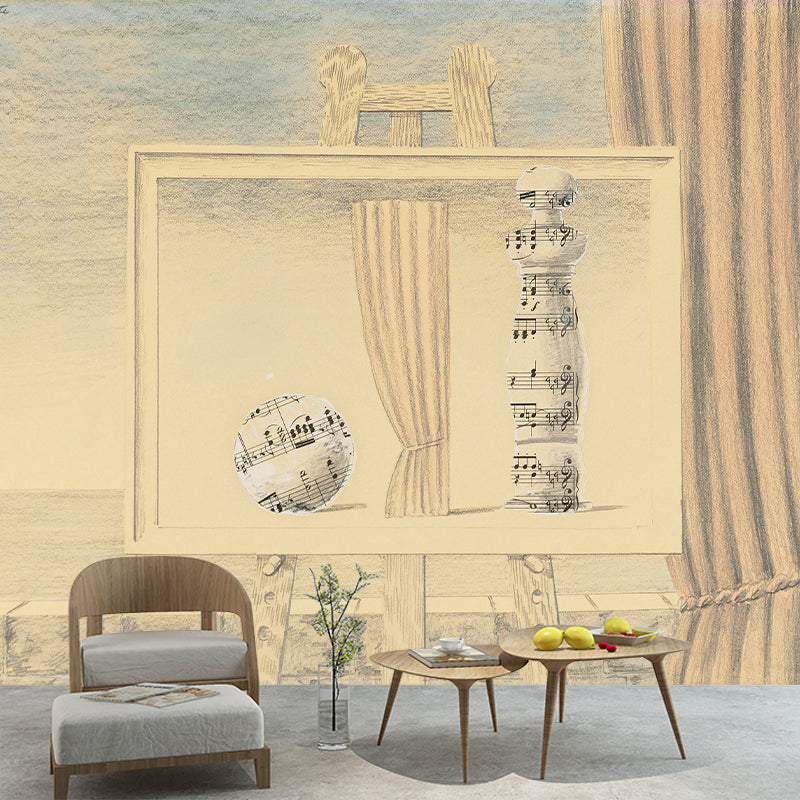 Abstract Music Note Wall Murals Surrealism Non-Woven Fabric Wall Decor in Light Brown