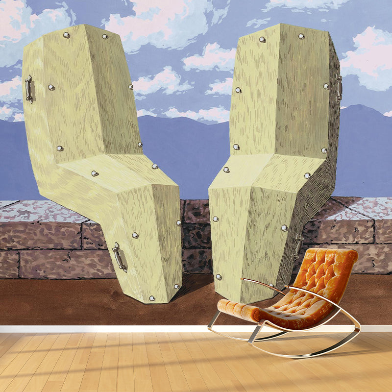 Surrealism Double Chair Wallpaper Murals for Home Gallery Customized Wall Art in Blue-Brown