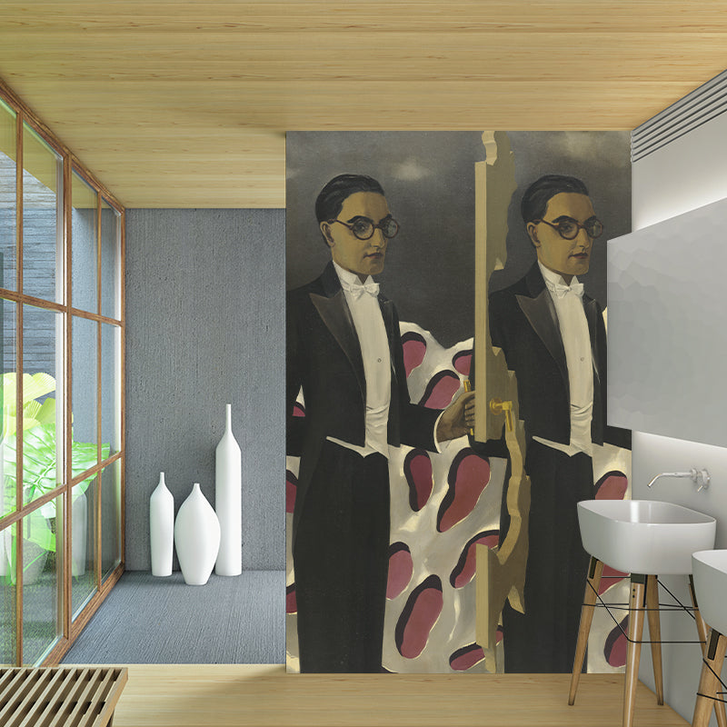Surrealism Waiters Wallpaper Murals Black and Brown Figure Painting Wall Art for Decoration