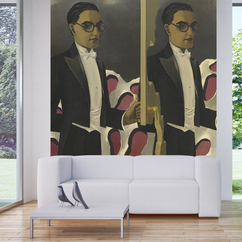 Surrealism Waiters Wallpaper Murals Black and Brown Figure Painting Wall Art for Decoration