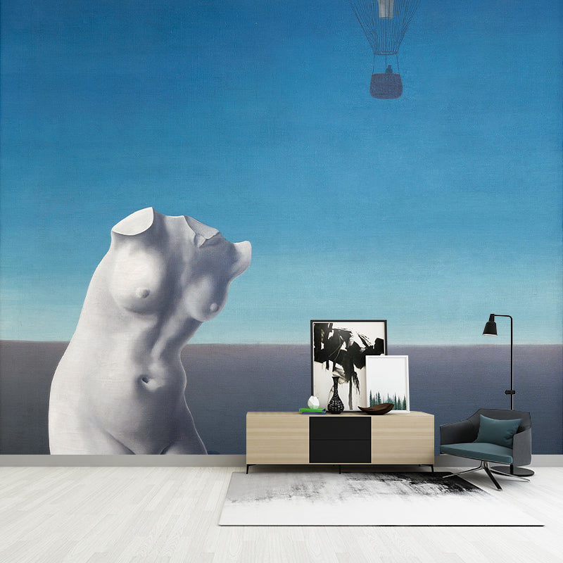 Large Nude Painting Wall Murals Surreal Cool Hot Air Balloon Trip Wall Decor in Blue-White