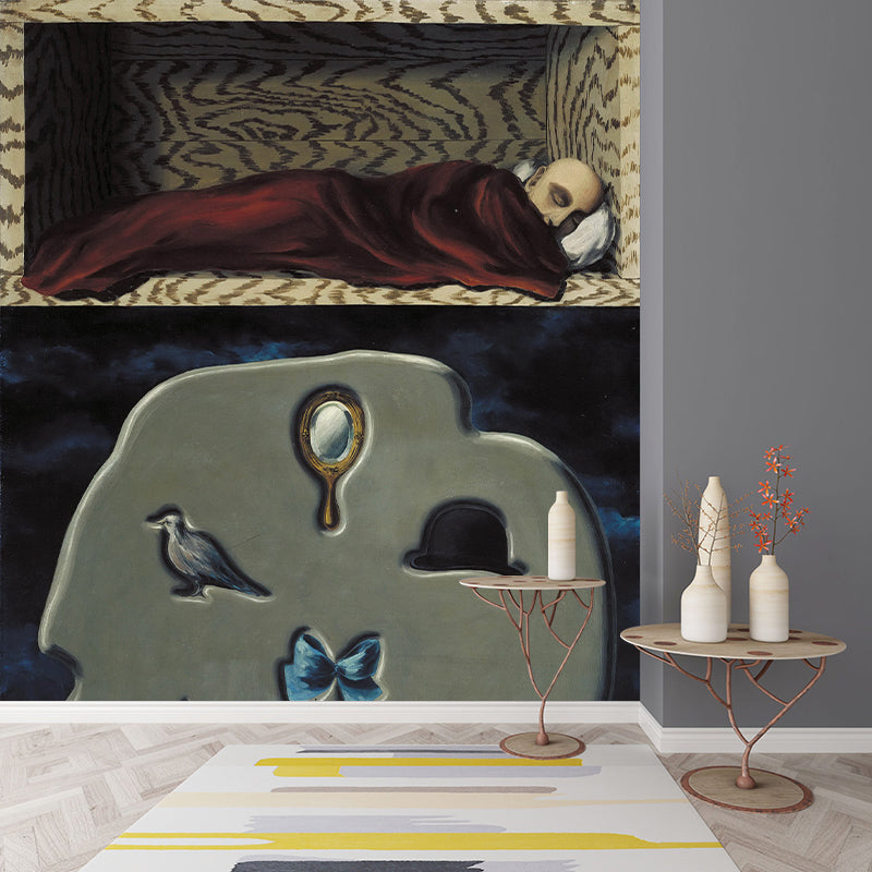 The Reckless Sleeper Mural Wallpaper Grey and Green Surrealism Wall Covering for Home