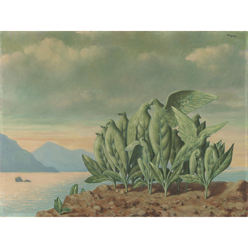 Art Bird Plant Island Mural Surreal Non-Woven Material Wall Covering in Grey-Green