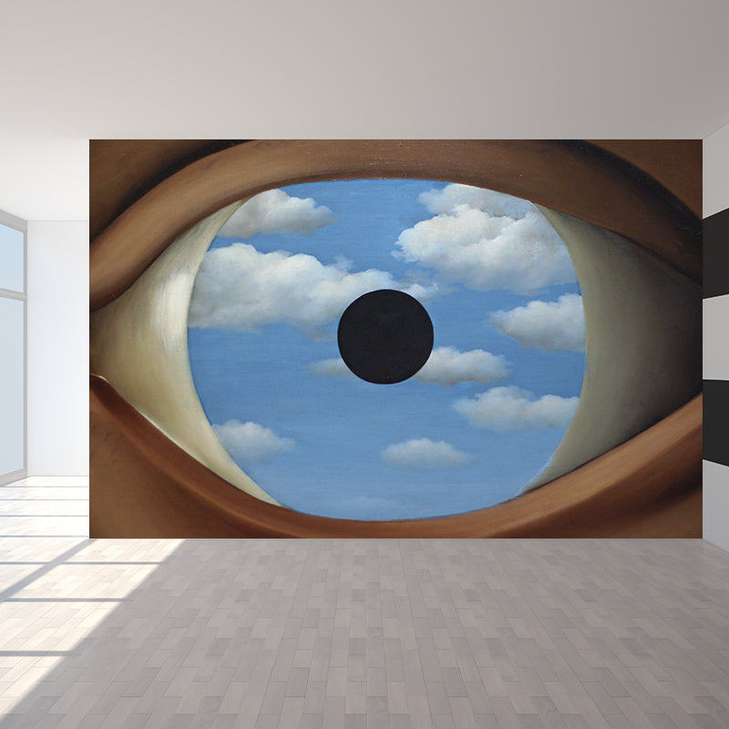 Blue-Brown Surrealism Mural Decal Full-Size Eye in the Sky Wall Covering for Living Room