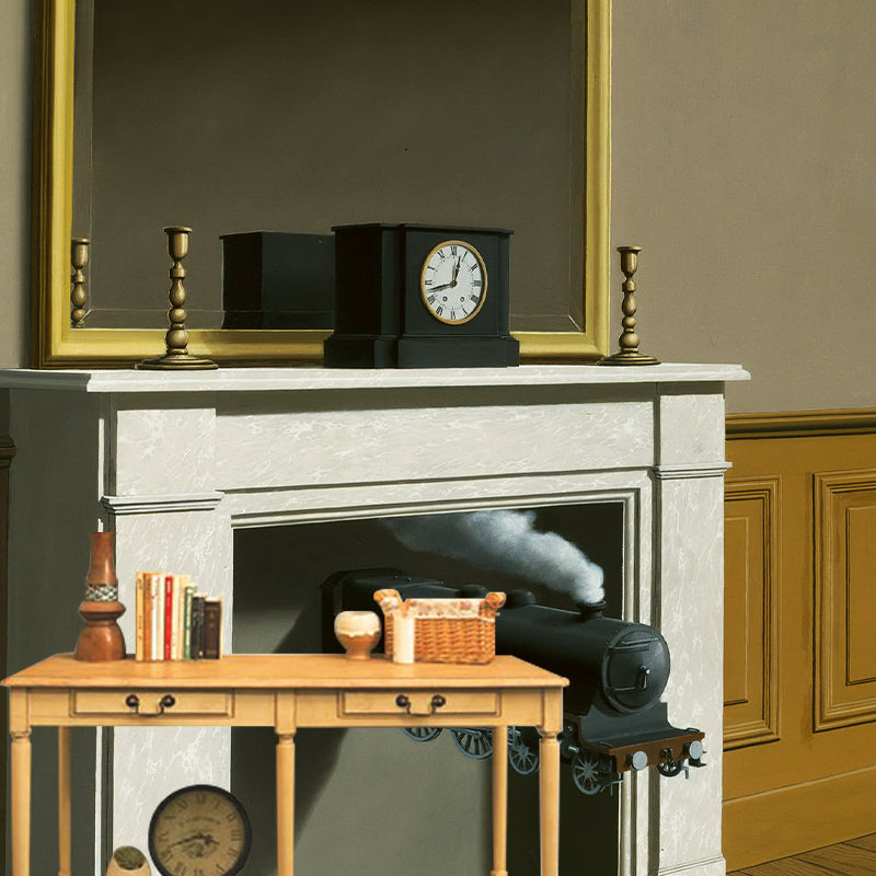 Whole Surrealism Style Wall Murals Yellow-Brown Steam Train Break out of Fireplace Wall Decor, Custom Print