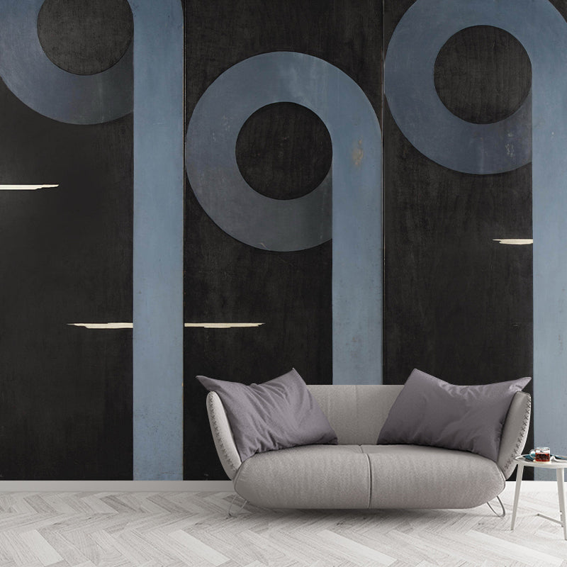 Musical Note Wall Paper Murals Surrealism Non-Woven Fabric Wall Art in Blue on Black