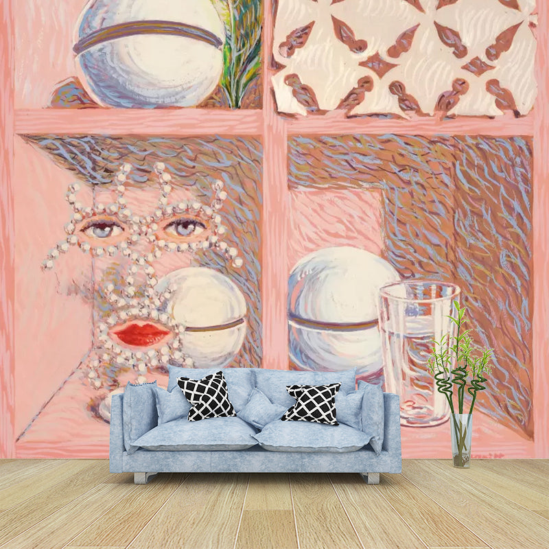 Pink Storage Case Murals Wallpaper Stain-Resistant Wall Covering for Living Room