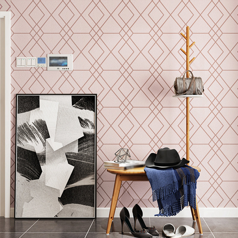 Geo Lattice Wallpaper Roll Contemporary Smooth Surface Wall Decoration in Light Color