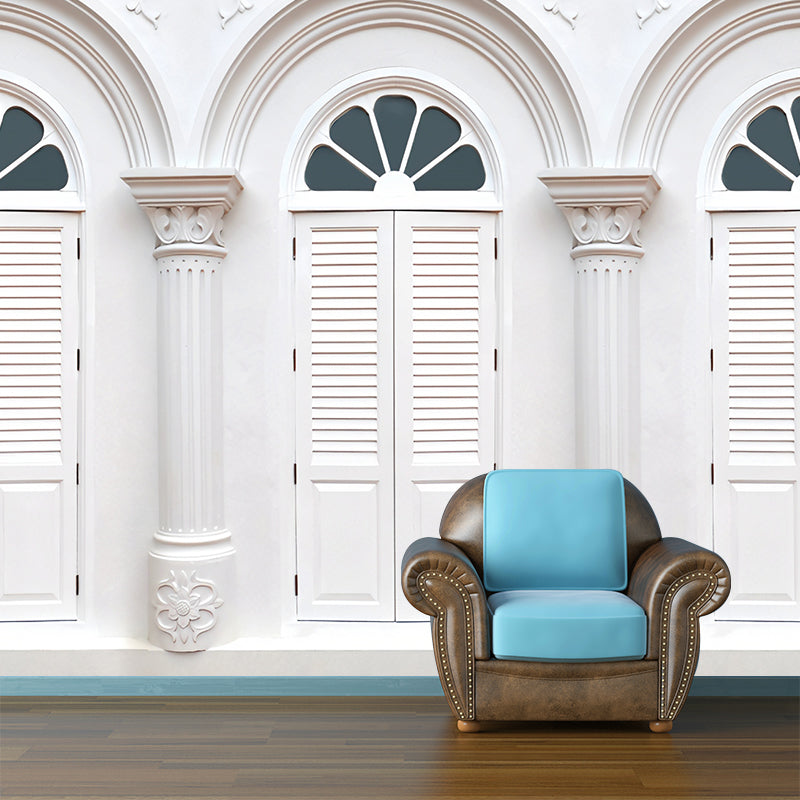 White Arched Window Wallpaper Mural Waterproof Contemporary Living Room Wall Art