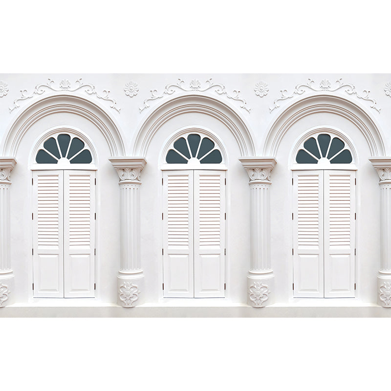 White Arched Window Wallpaper Mural Waterproof Contemporary Living Room Wall Art